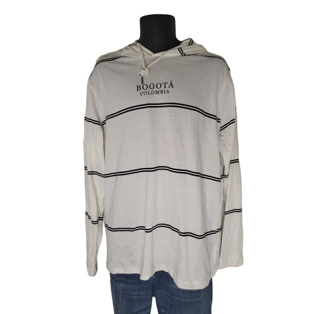 Denim And Flowers Bogota Colombia Striped Hooded Long Sleeve Shirt Men's Large